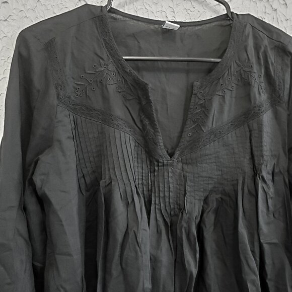 Old Navy Split Neck Cotton Peasant Top, Black, Size M - Picture 4 of 12